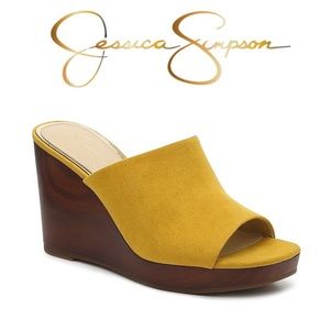 Yellow Slip On Jessica Simpson Platform Wedge Sandals.